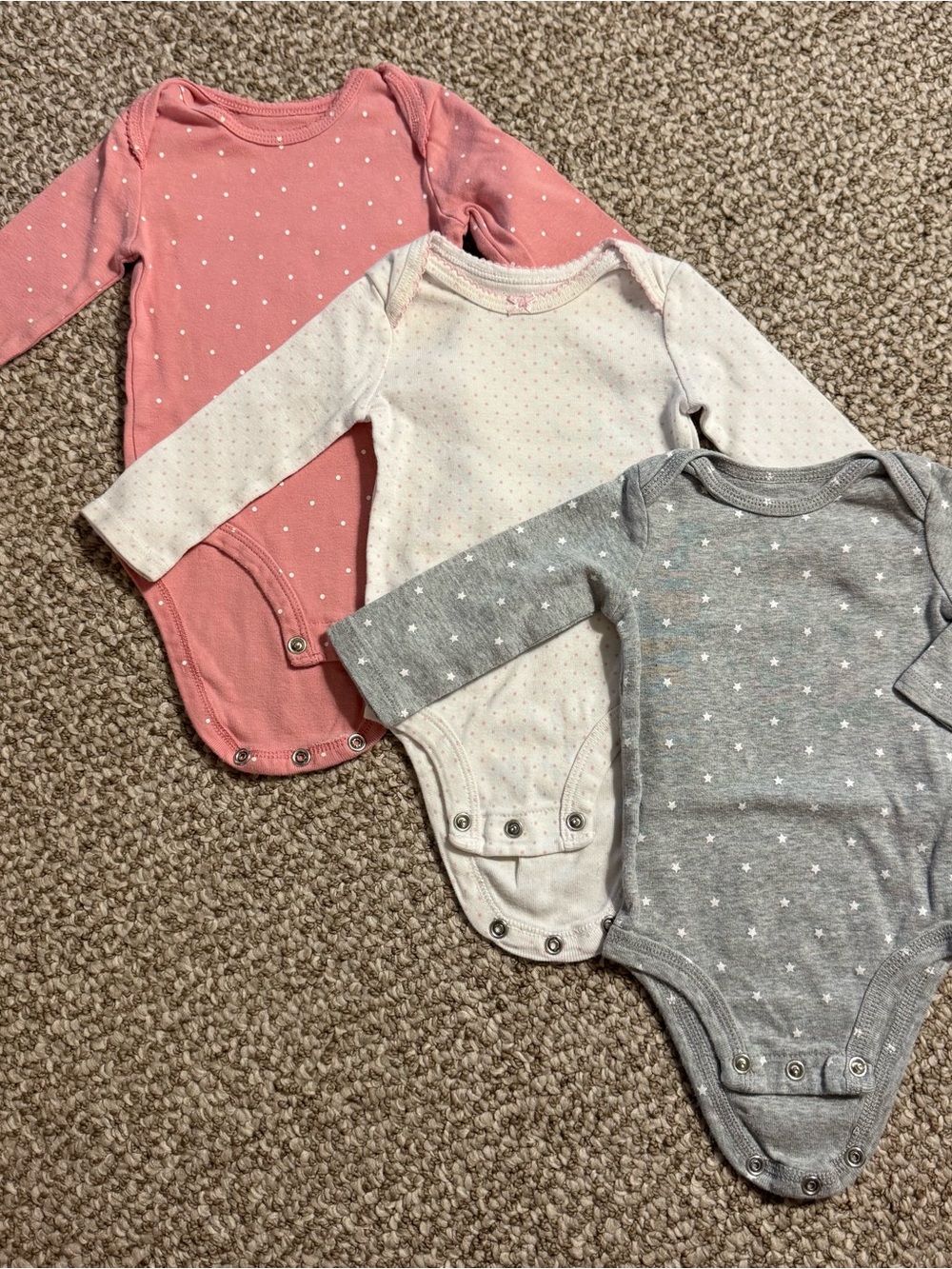 Just One You by Carter's Lot of 3 Long Sleeve Bodysuits Dot Star Pink 3 Months